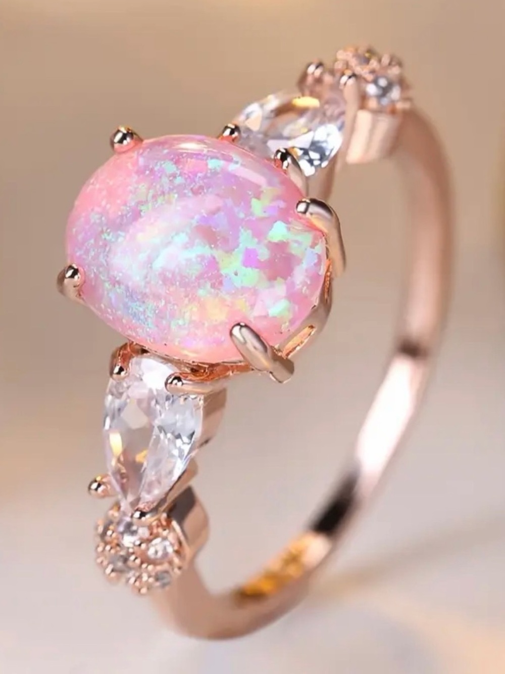 Pink Opal Oval Sparkling Stones Ring. - Picture 4 of 7